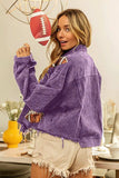 BiBi Football Sequin Embroidery Washed Corduroy Jacket - Trendsi - Flyclothing LLC