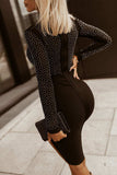 Rhinestone Mock Neck Long Sleeve Dress - Trendsi - Flyclothing LLC