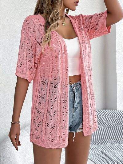 Openwork Open Front Half Sleeve Cardigan - Trendsi - Flyclothing LLC