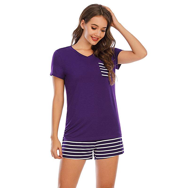 Striped Short Sleeve Top and Shorts Lounge Set - Trendsi - Flyclothing LLC