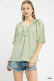 Umgee Stripe V-Neck Blouse - Trendsi - Flyclothing LLC