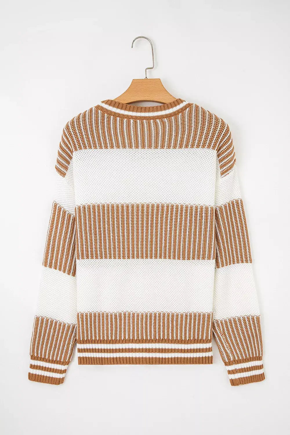 Striped Knit Long Sleeve Sweater - Trendsi - Flyclothing LLC