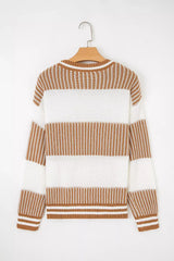 Striped Knit Long Sleeve Sweater - Trendsi - Flyclothing LLC
