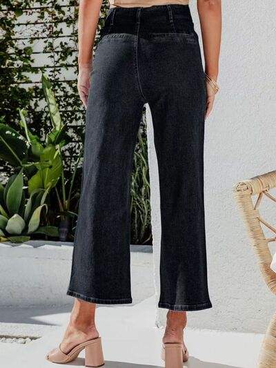 Button Fly Cropped Jeans with Pockets - Trendsi - Flyclothing LLC