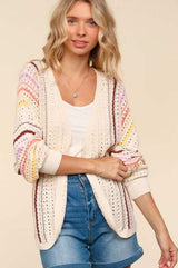 Haptics Full Size Striped Crochet Open Front Cardigan - Trendsi - Flyclothing LLC