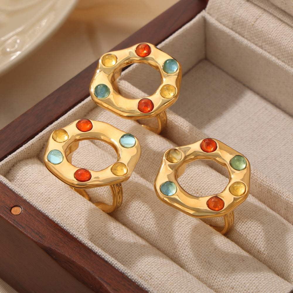 Titanium Steel Glass Bead Ring - Trendsi - Flyclothing LLC