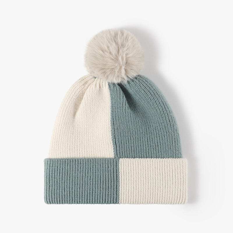 Color Block Knit Hat with Pom-pom - Trendsi - Flyclothing LLC