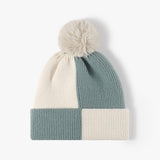 Color Block Knit Hat with Pom-pom - Trendsi