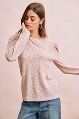 BiBi Textured Flower Knit Puff Shoulder Top - Trendsi - Flyclothing LLC