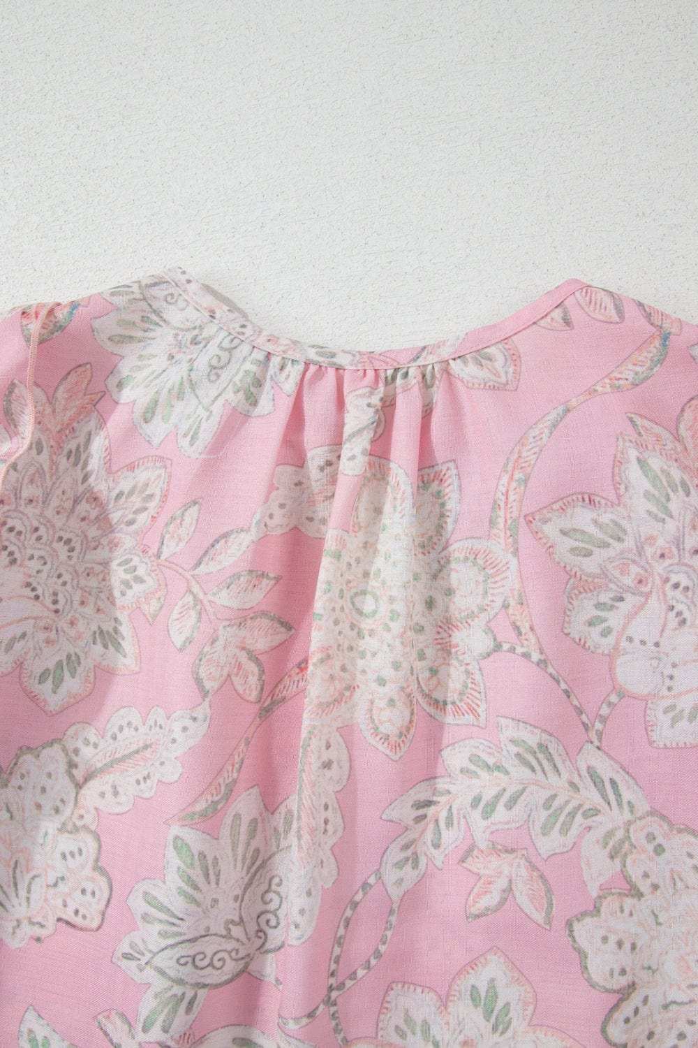 Floral Tie Neck Puff Sleeve Blouse - Trendsi - Flyclothing LLC