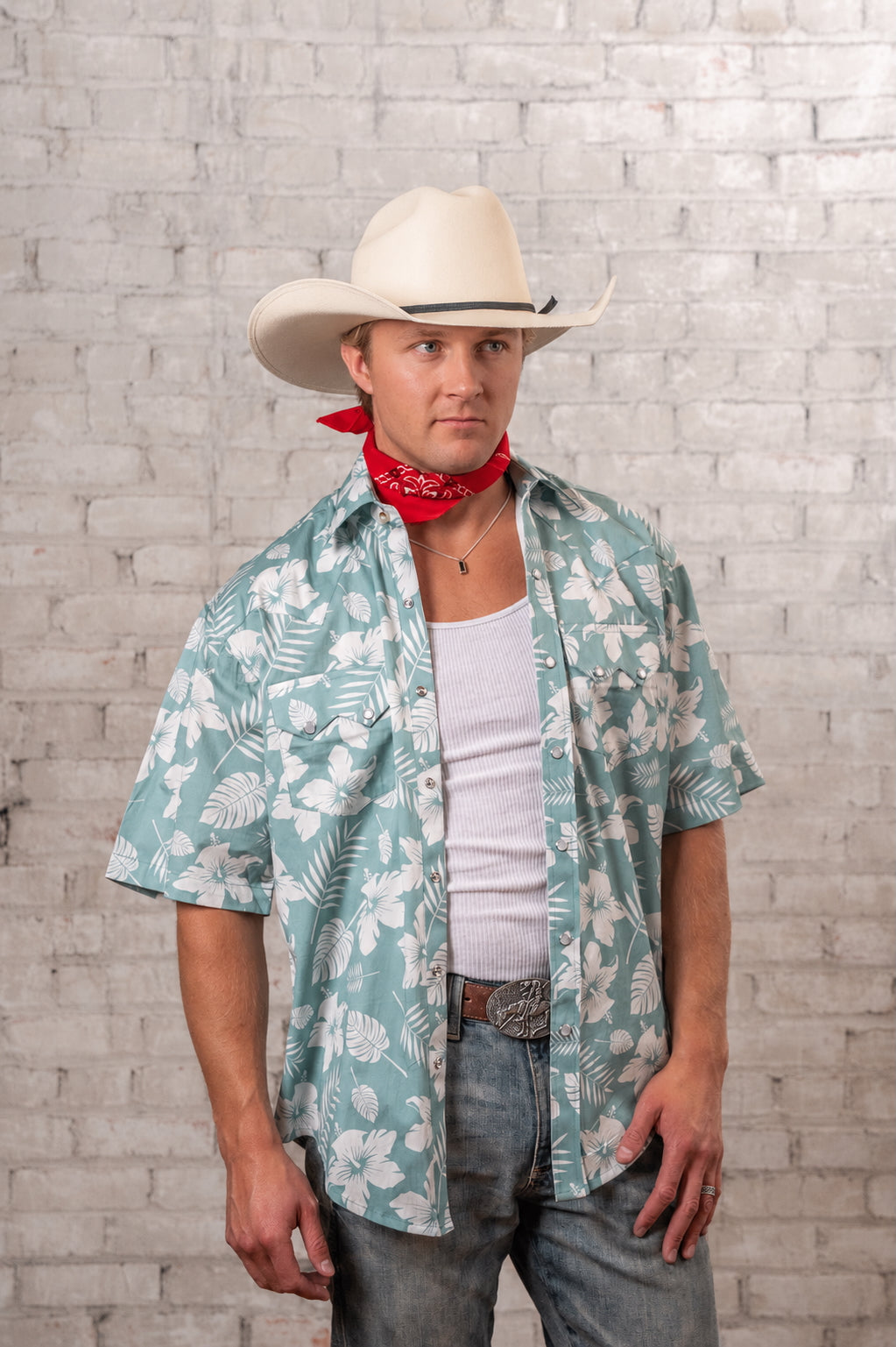 Rockmount Ranch Wear Men's Green Short Sleeve Hawaiian Western Shirt - Rockmount Clothing - Flyclothing LLC