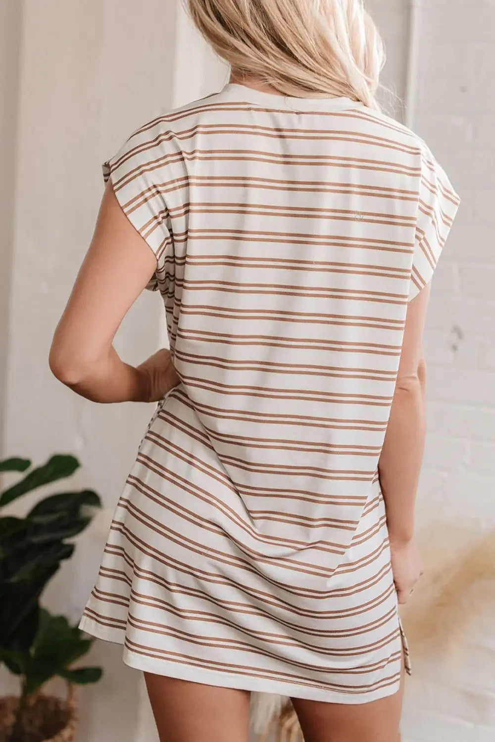 Stripe Round Neck Sleeveless Pocketed Mini Dress - Trendsi - Flyclothing LLC