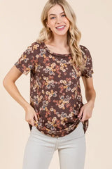 BOMBOM Lightweight Floral Round Neck Short Sleeve T-Shirt - Trendsi - Flyclothing LLC