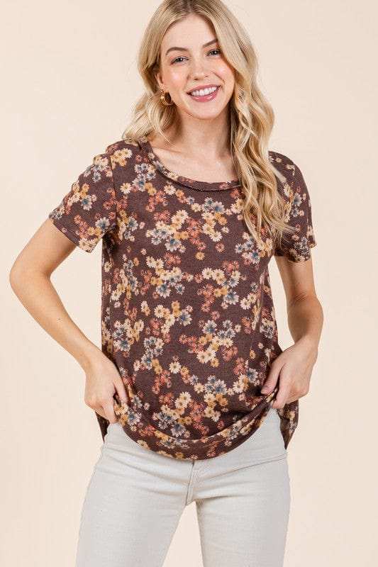 BOMBOM Lightweight Floral Round Neck Short Sleeve T-Shirt - Trendsi - Flyclothing LLC