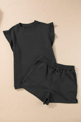 Slit Round Neck Top and Drawstring Shorts Set - Trendsi - Flyclothing LLC