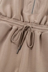 Textured Short Sleeve Half Zip Drawstring Waist Romper - Trendsi - Flyclothing LLC