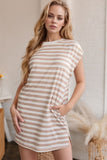 Stripe Round Neck Sleeveless Pocketed Mini Dress - Trendsi