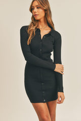 Mable Button Up Ribbed Mini Shirt Dress - Trendsi