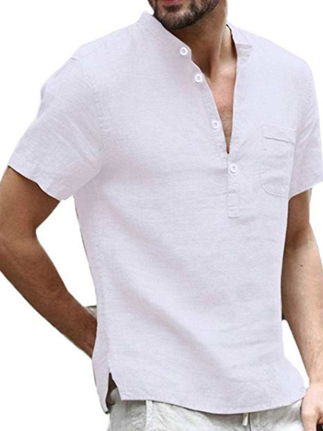 Men's Full Size Half Button Short Sleeve Polo Plus Size - Trendsi - Flyclothing LLC
