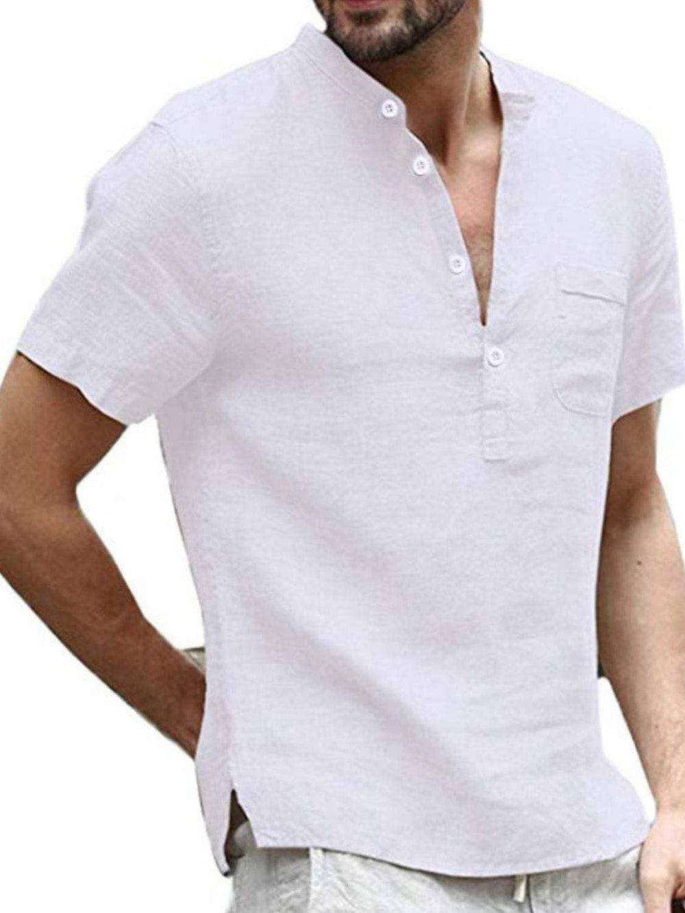 Men's Full Size Half Button Short Sleeve Polo Plus Size - Trendsi - Flyclothing LLC