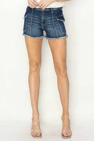 RISEN Raw Hem Denim Shorts with Pockets - Trendsi - Flyclothing LLC