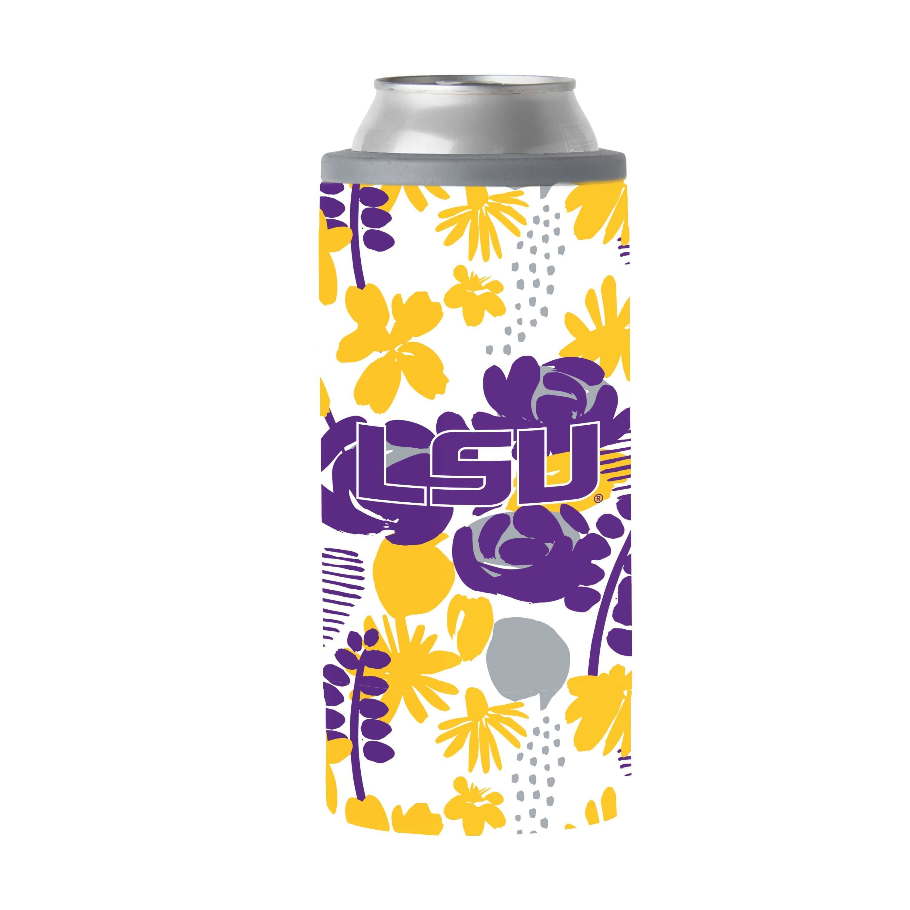 Louisiana State 12oz Floral Slim Can Coolie - Logo Brands - Flyclothing LLC