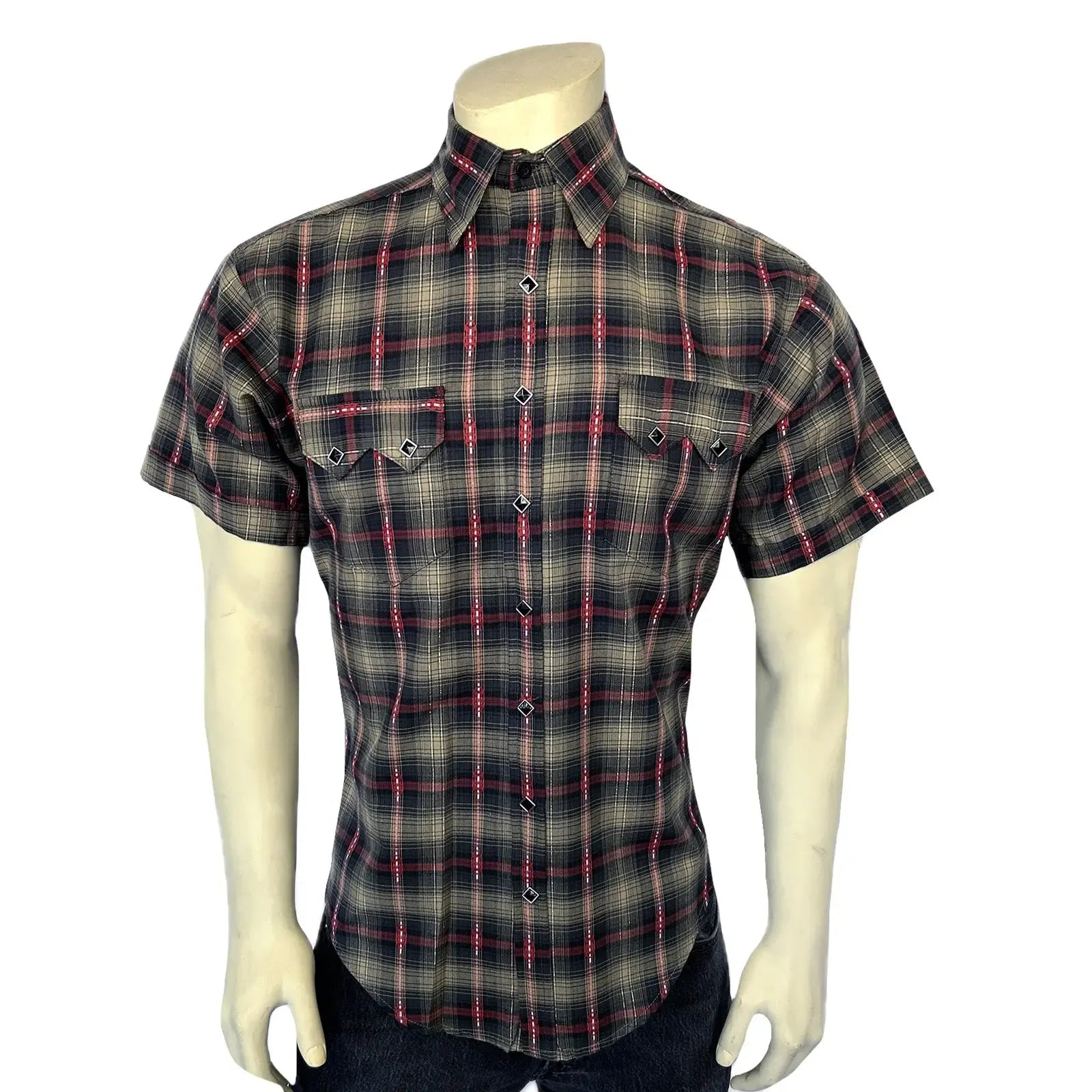 Rockmount Ranch Ware Men's Short Sleeve Shadow Plaid Dobby Lurex Western Shirt in Black - Rockmount Clothing - Flyclothing LLC
