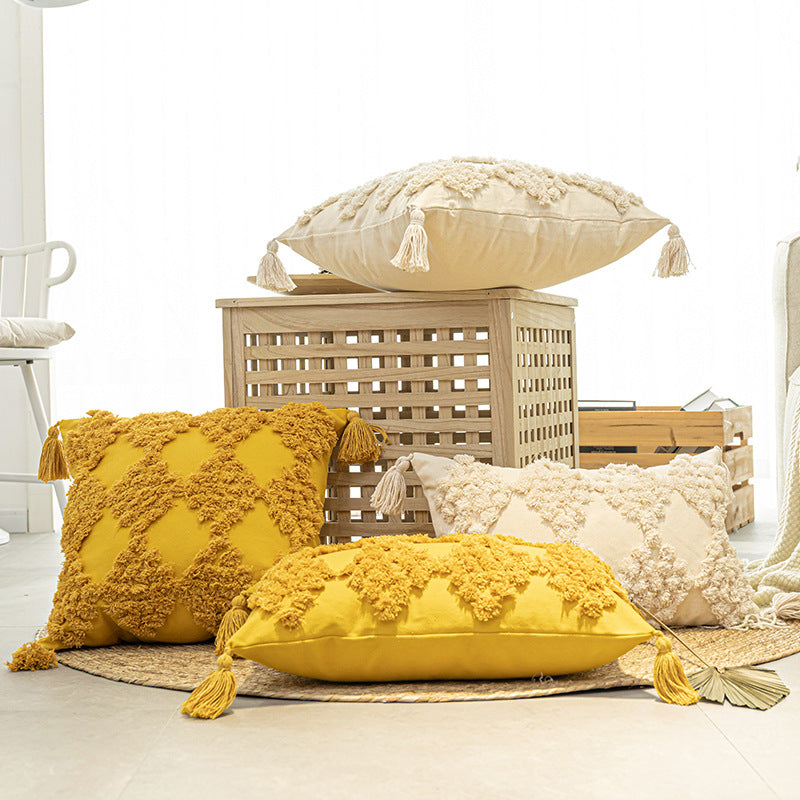 Home Furnishing Tufted Throw Pillow With Tassels Sofa Pillow Cushion - My Store - Flyclothing LLC