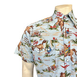 Rockmount Ranch Wear Menâ€™s Vintage Western Print Light Blue Short Sleeve Shirt - Rockmount Clothing - Flyclothing LLC