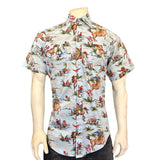 Rockmount Ranch Wear Menâ€™s Vintage Western Print Light Blue Short Sleeve Shirt - Rockmount Clothing - Flyclothing LLC