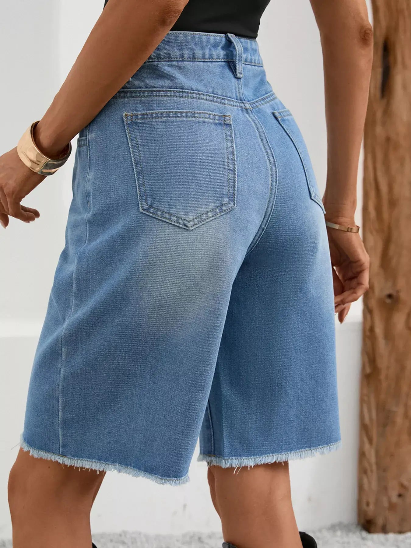 Ripped Frayed Hem Denim Shorts - Trendsi - Flyclothing LLC