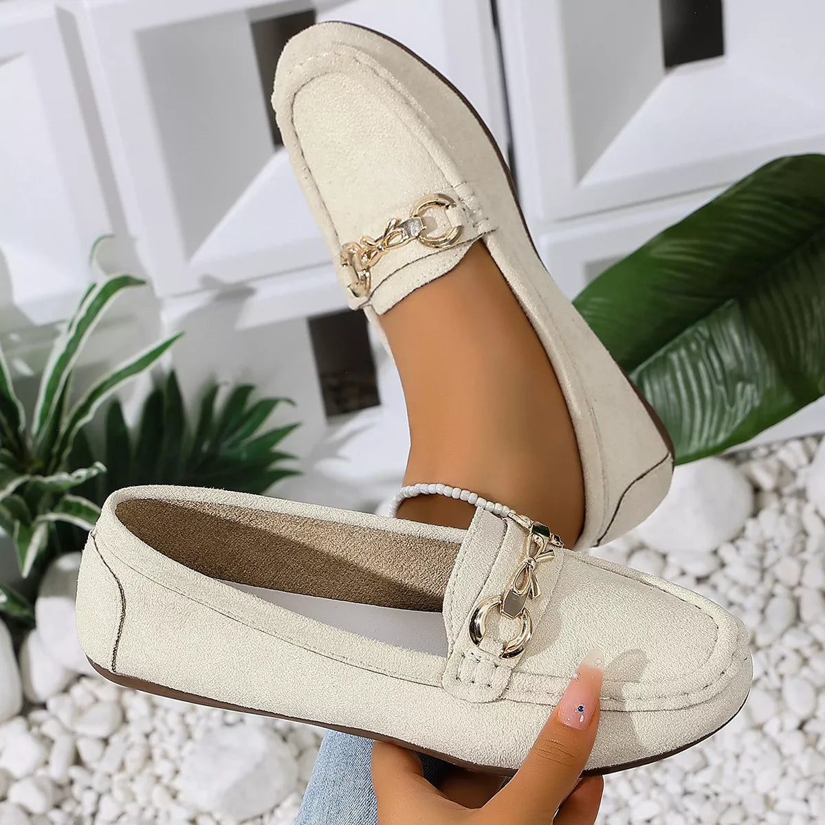 Comfortable Flat Loafers with Decorative Buckle - Trendsi - Flyclothing LLC