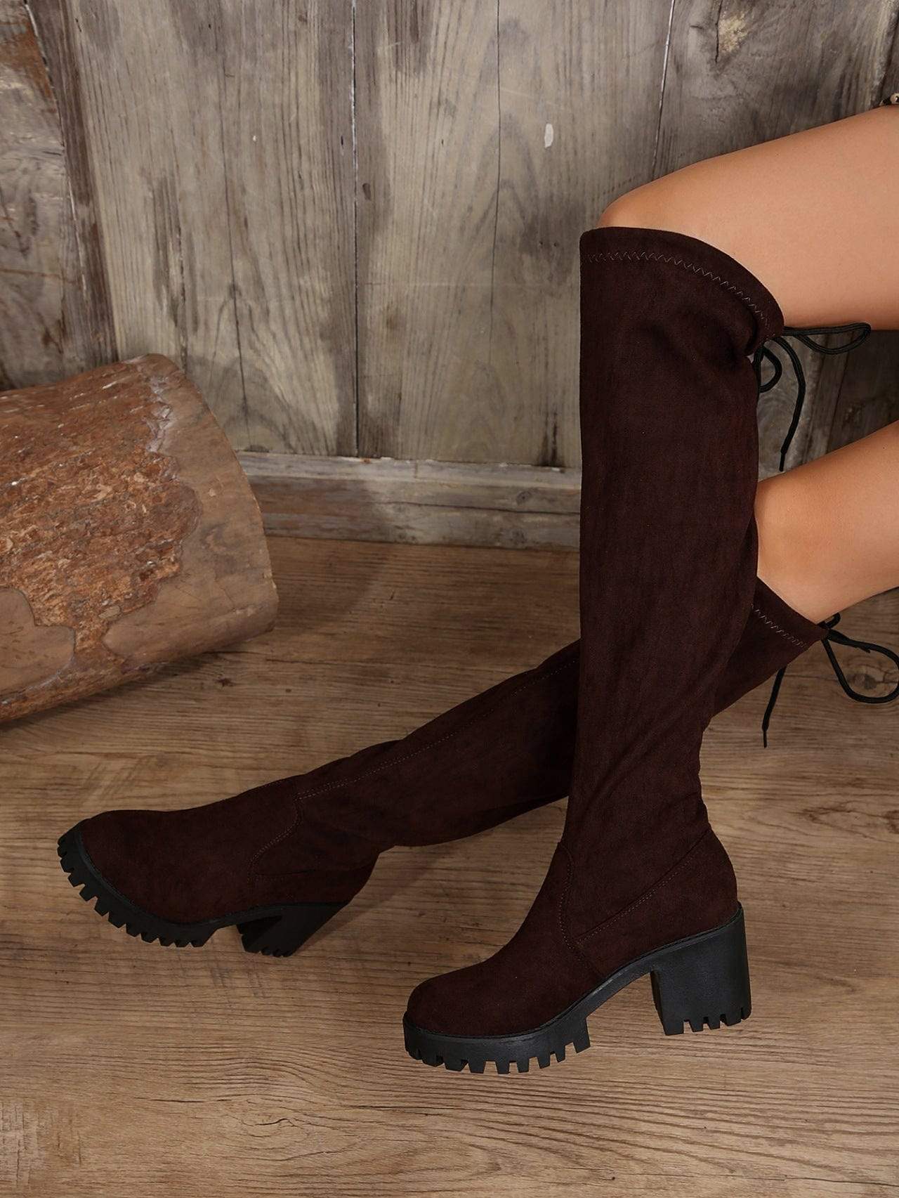 Leopard Round Toe Block Heel Boots - Trendsi - Flyclothing LLC