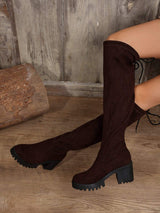 Leopard Round Toe Block Heel Boots - Trendsi - Flyclothing LLC