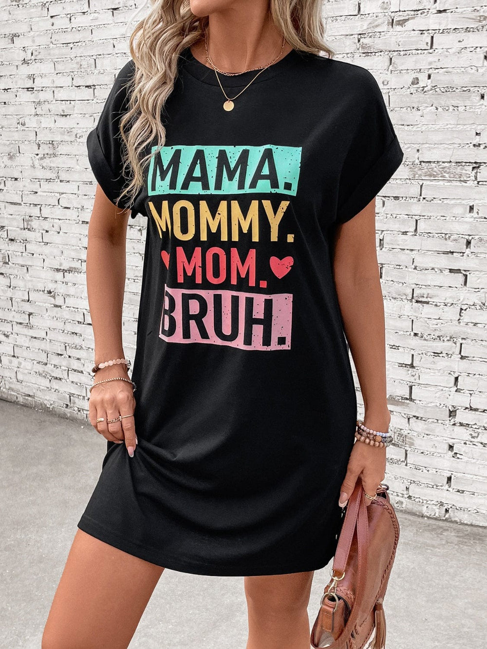 Letter Graphic Short Sleeve Mini Tee Dress - Trendsi