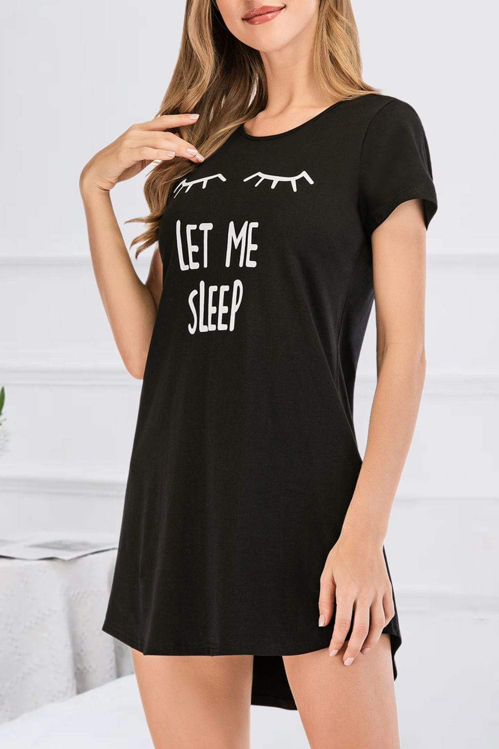 Graphic Round Neck Short Sleeve Lounge Dress - Trendsi - Flyclothing LLC