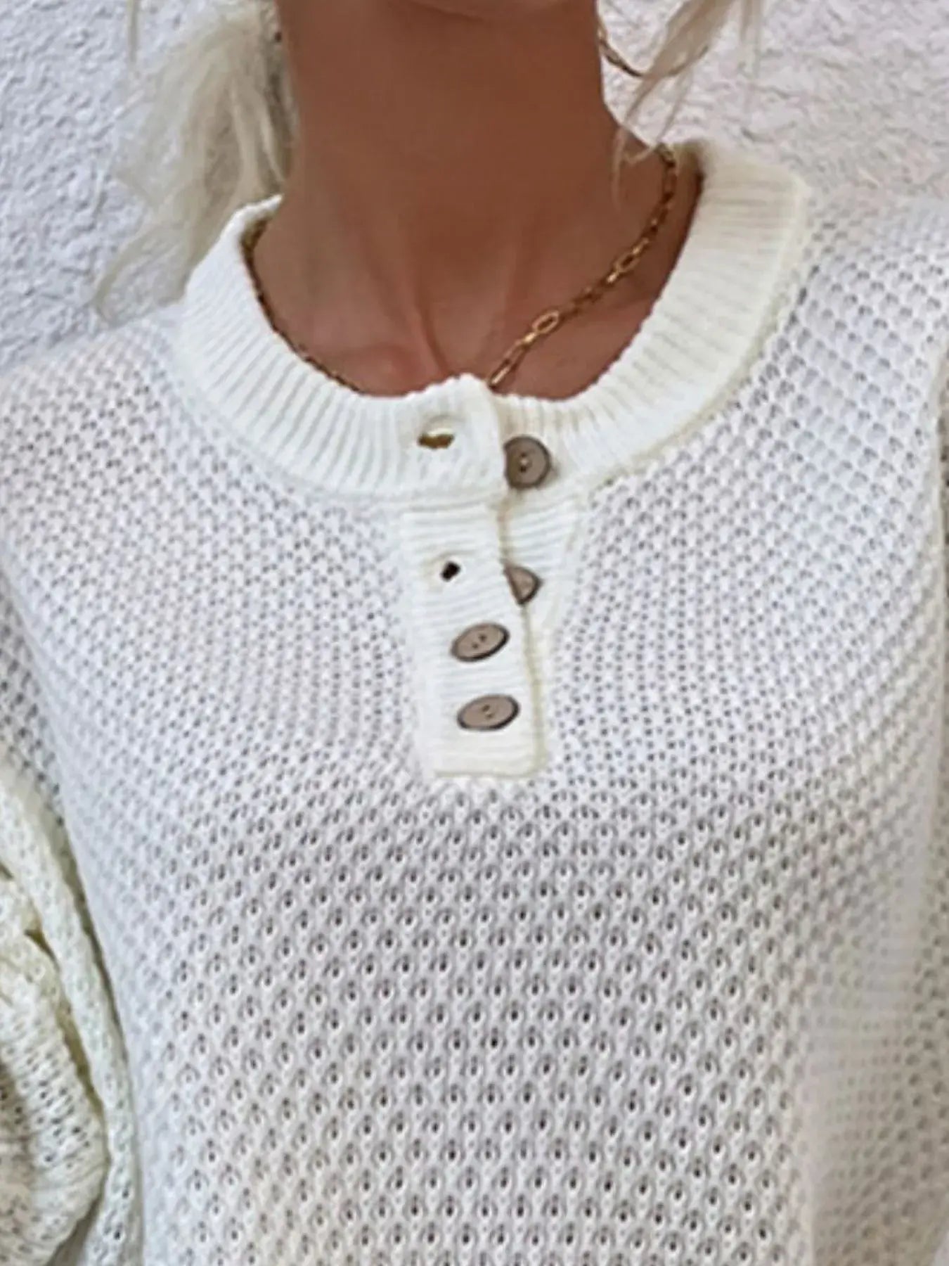 Button Detail Long Sleeve Knit Top - Trendsi - Flyclothing LLC
