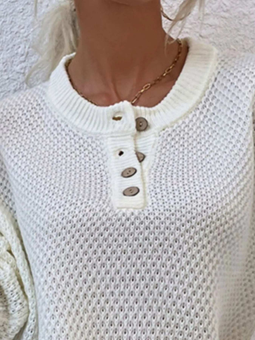 Button Detail Long Sleeve Knit Top - Trendsi - Flyclothing LLC