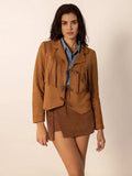 Tied Tassel Collared Neck Long Sleeve Jacket - Trendsi - Flyclothing LLC