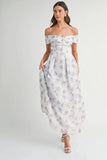 MABLE Floral Printed Off Shoulder Maxi Dress - Trendsi