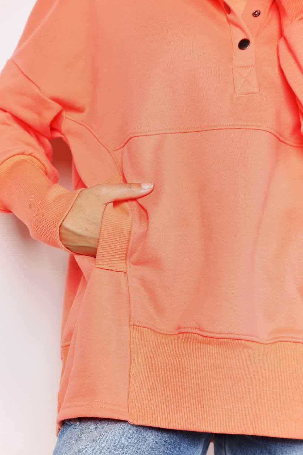 Double Take Quarter-Snap Dropped Shoulder Hoodie - Trendsi - Flyclothing LLC