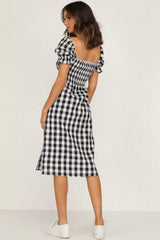 Full Size Slit Plaid Short Sleeve Midi Dress - Trendsi - Flyclothing LLC