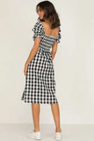 Full Size Slit Plaid Short Sleeve Midi Dress - Trendsi - Flyclothing LLC