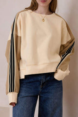 Contrast Round Neck Long Sleeve Sweatshirt - Trendsi - Flyclothing LLC