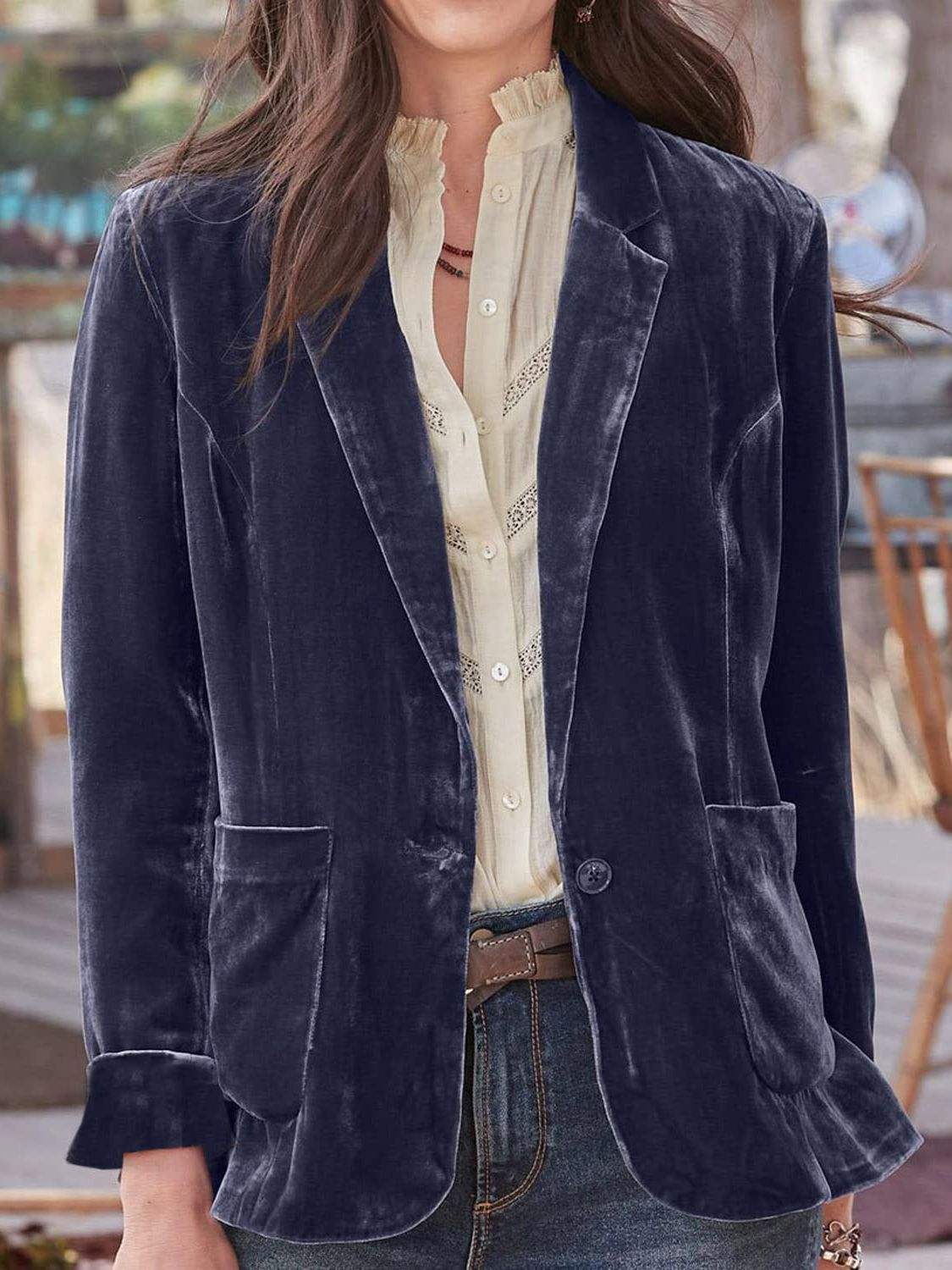Pocketed Button Up Lapel Collar Blazer - Trendsi - Flyclothing LLC