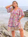 Plus Size Lace Detail Printed Half Sleeve Dress - Trendsi