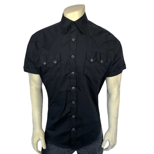 Rockmount Ranch Ware Men's Solid Black Cotton Blend Short Sleeve Western Shirt - Rockmount Clothing - Flyclothing LLC