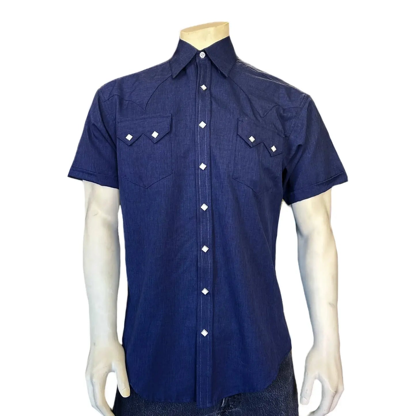 Rockmount Ranch Ware Men's Short Sleeve Navy Western Shirt with UV Protection - Rockmount Clothing - Flyclothing LLC