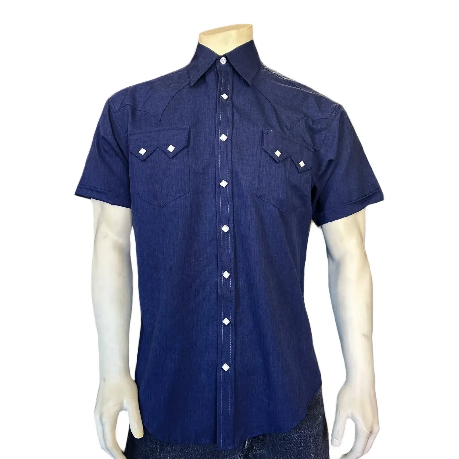 Rockmount Ranch Ware Men's Short Sleeve Navy Western Shirt with UV Protection - Rockmount Clothing - Flyclothing LLC