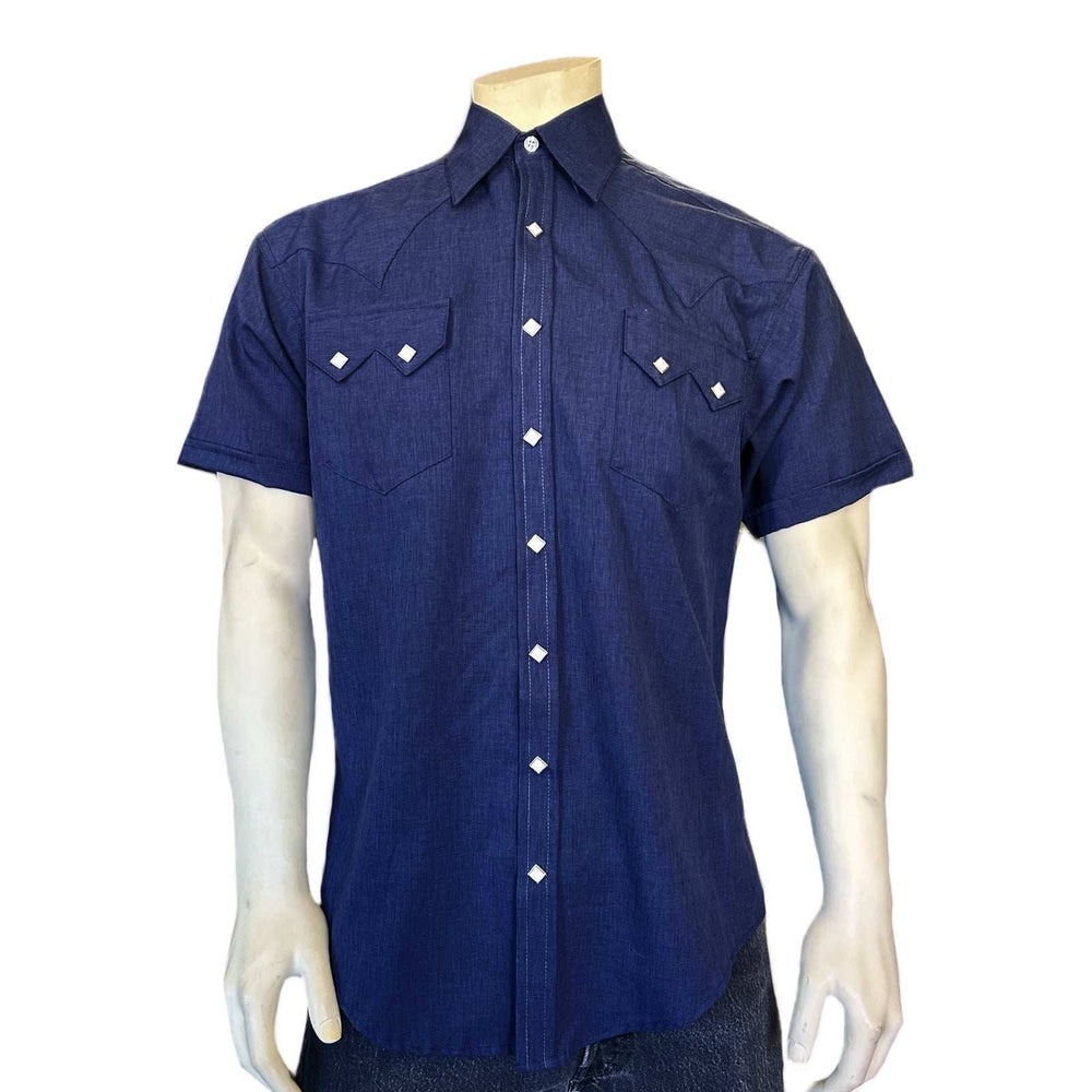 Rockmount Ranch Ware Men's Short Sleeve Navy Western Shirt with UV Protection - Rockmount Clothing - Flyclothing LLC